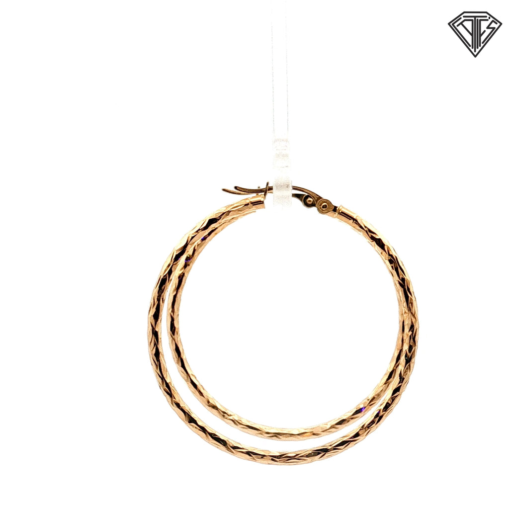 14k Yellow Gold Diamond Cut Textured Hoop Earrings 1.5 gram