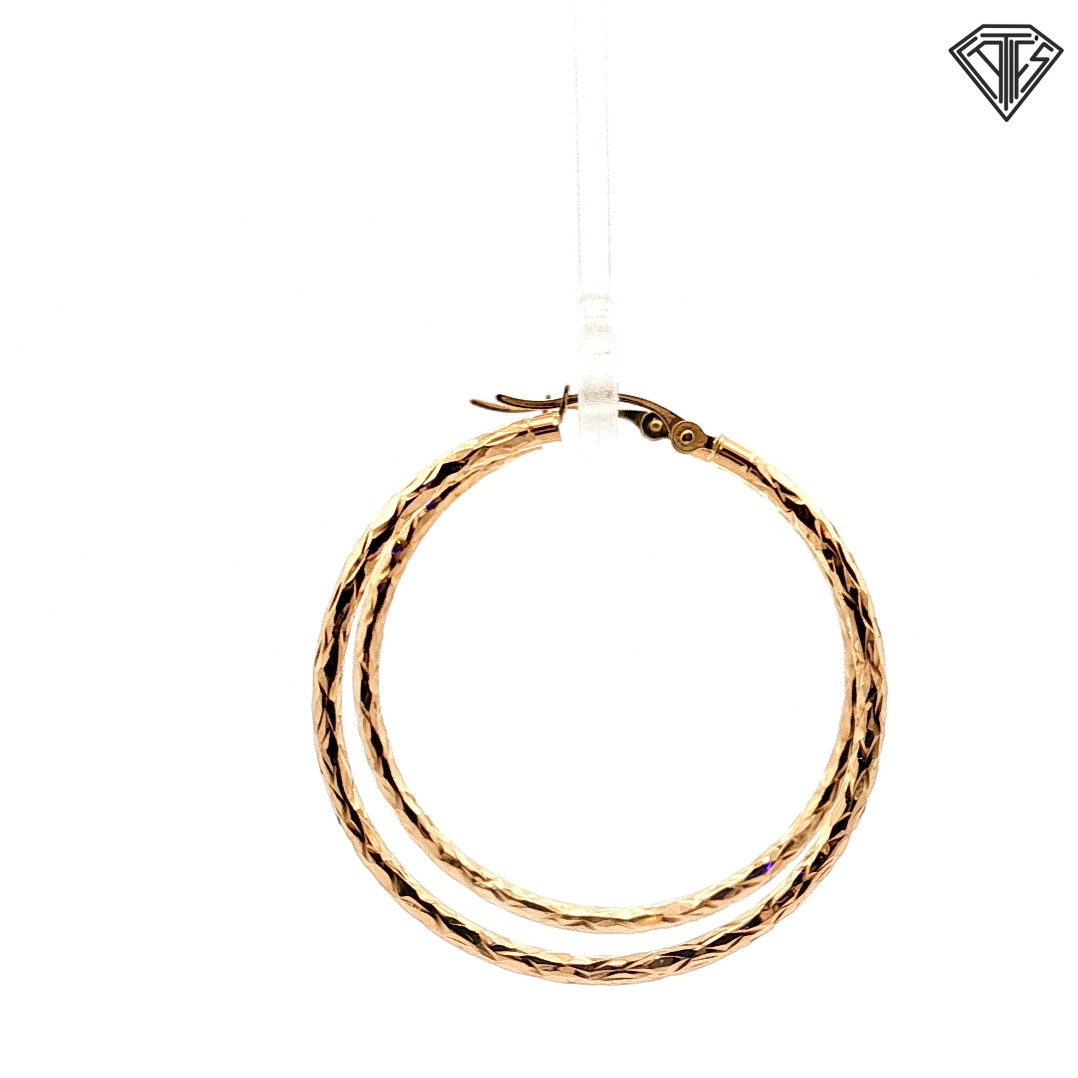 14k Yellow Gold Diamond Cut Textured Hoop Earrings 1.5 gram