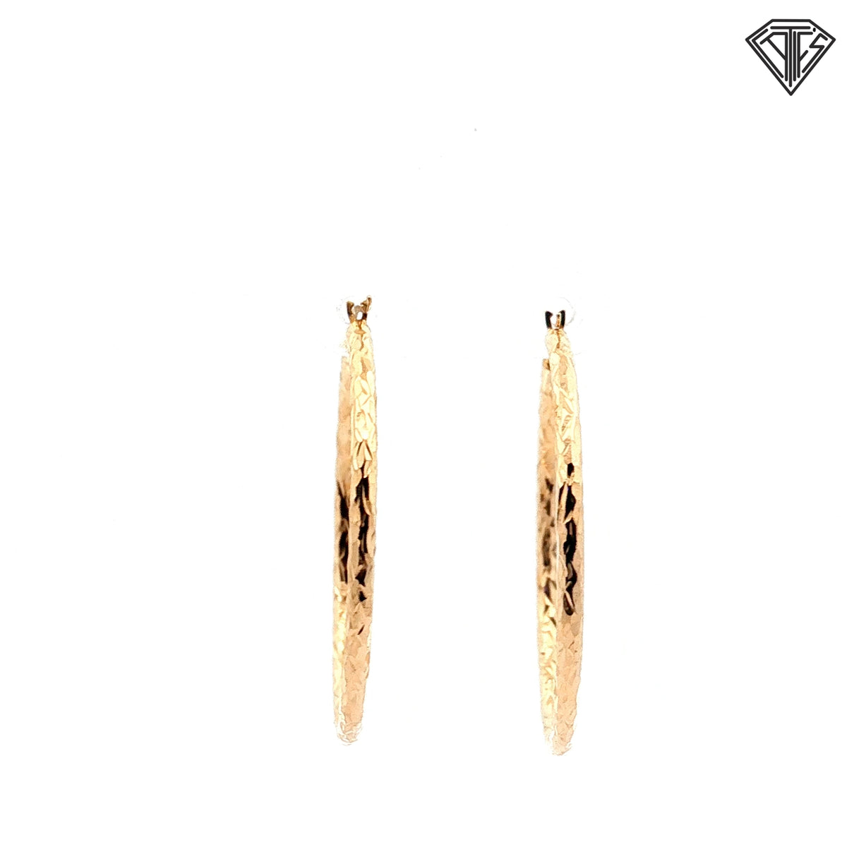 14k Yellow Gold Diamond Cut Textured Hoop Earrings 1.5 gram