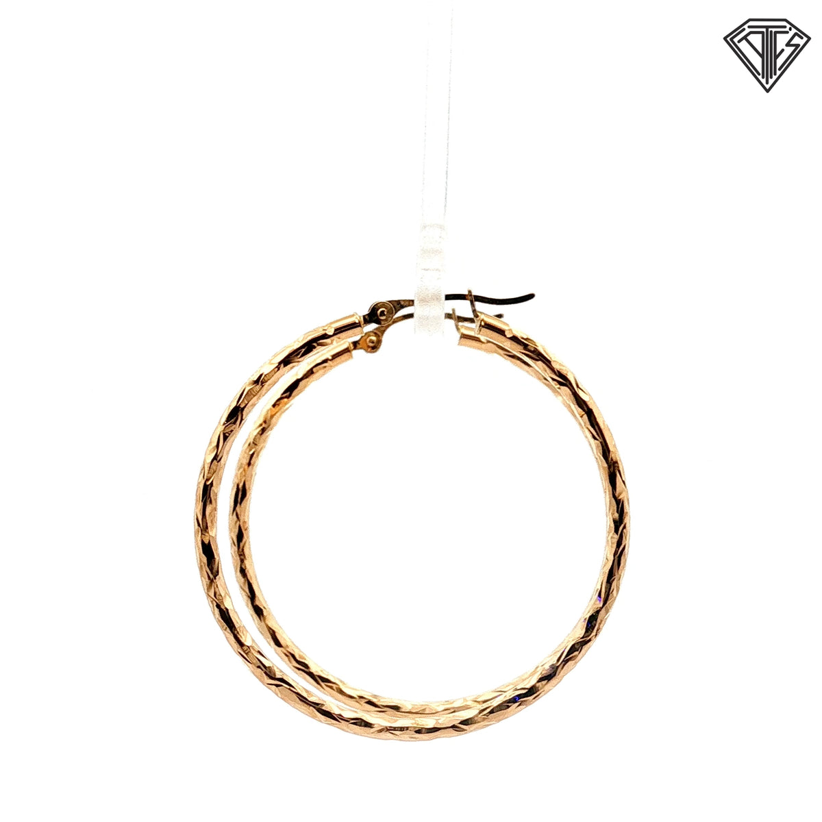 14k Yellow Gold Diamond Cut Textured Hoop Earrings 1.5 gram