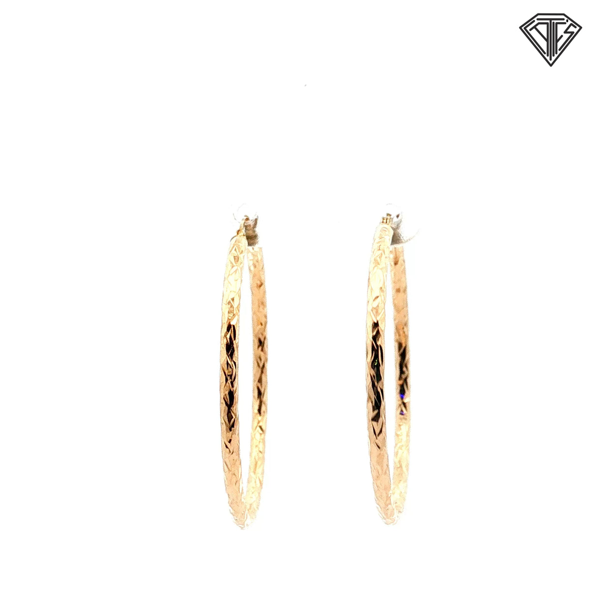 14k Yellow Gold Diamond Cut Textured Hoop Earrings 1.5 gram