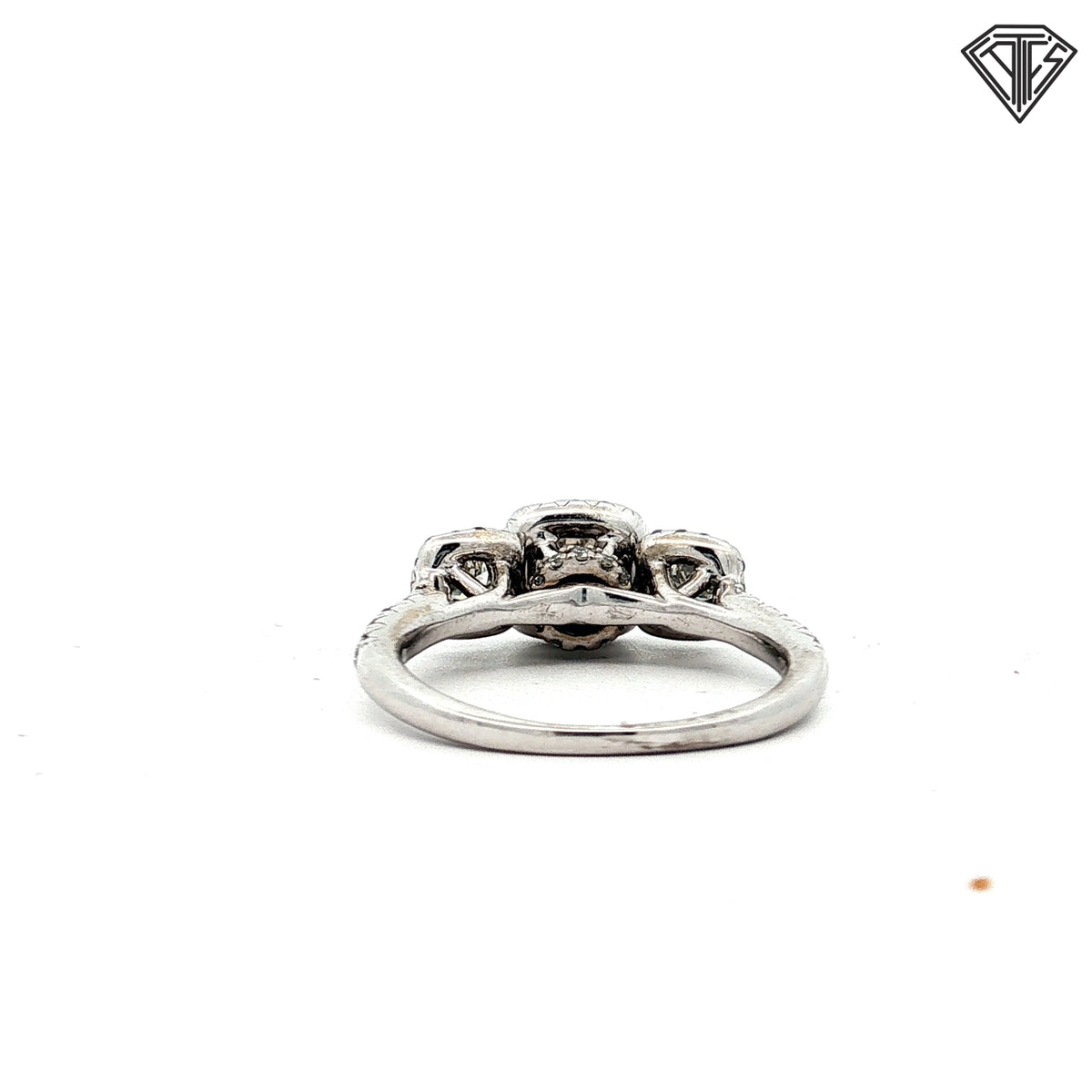 14k White Gold 1.00ct F SI1 Round Old European Cut Diamond and .50ct F SI1 Round Diamond Past, Present and Future Engagement Ring Size 7