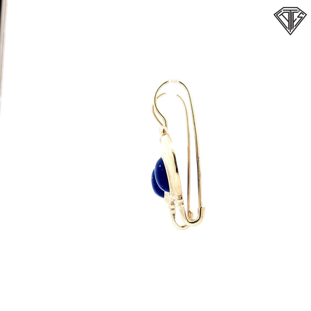 14k Yellow Gold Blue Round Lapis Lazuli Cabochon Dangle Earrings 7.7 gram 1/2 Long