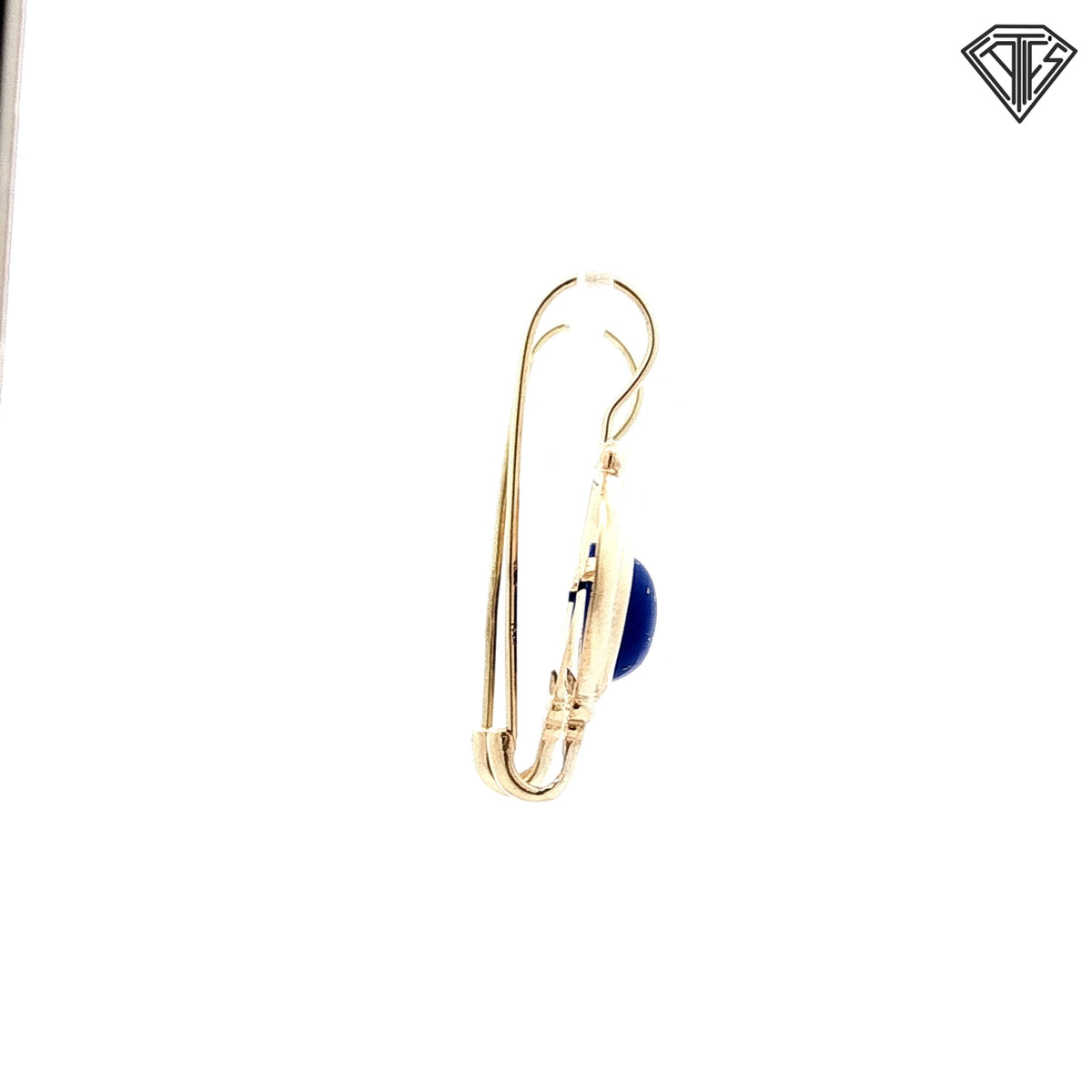 14k Yellow Gold Blue Round Lapis Lazuli Cabochon Dangle Earrings 7.7 gram 1/2 Long