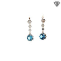 14k Two Tone 2.00ct Round Blue Topaz / .50ct G SI1 Round Graduated Diamond Hinged Lever Back Drop Earrings 1"Long