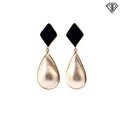 14k Yellow Gold Black Onyx Diamond Shape/ Mother of Pearl Tear Drop Dangle Earrings 1/2 Long  6.4 gram
