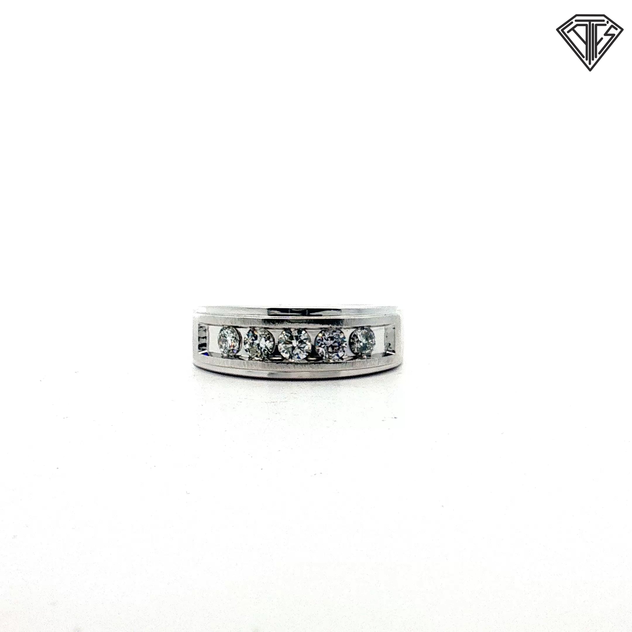 14k White Gold 1.00ct F VS2 (5) Round Diamond Men Wedding Band Size 12.5 Wide 8.2mm