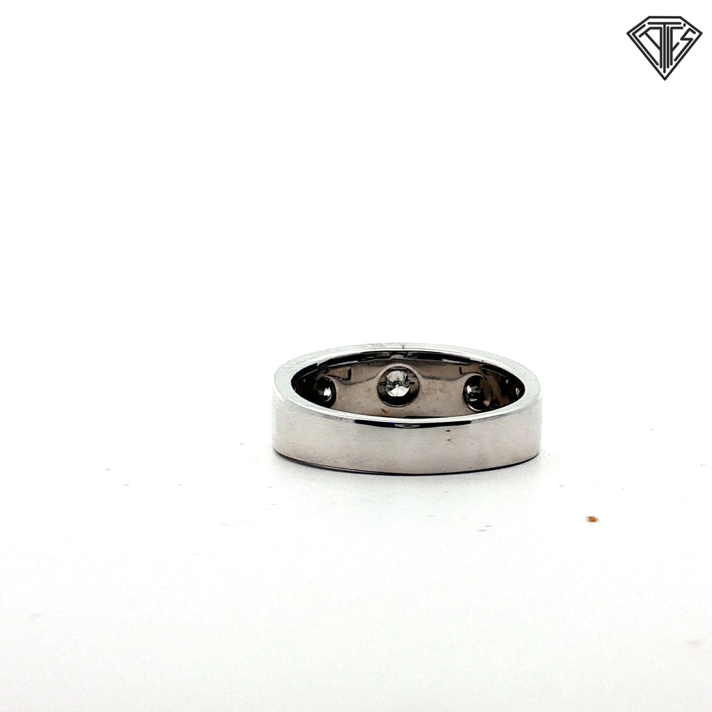 14k White Gold 1.00ct F VS2 (5) Round Diamond Men Wedding Band Size 12.5 Wide 8.2mm