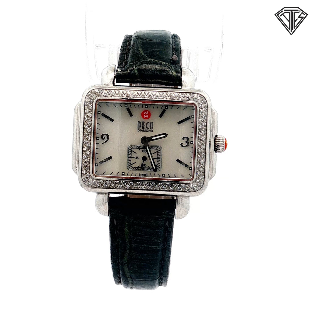 Pre-Loved Michele Deco Diamond Bezel with Leather Band and Mother of Pearl Dial / Automatic Movement