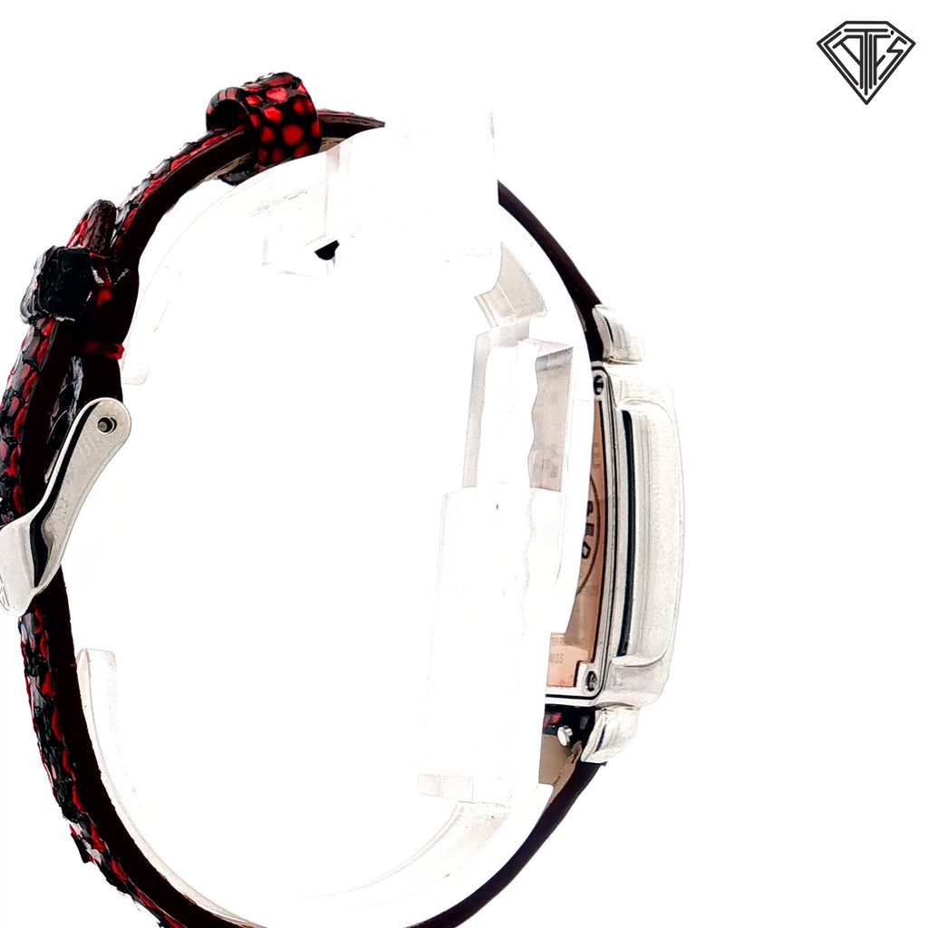 Pre-Loved Michele Deco Baguette / Diamond Bezel/ Quartz/ Mother of Pearl Dial / Red / Black Reptile Skin Band