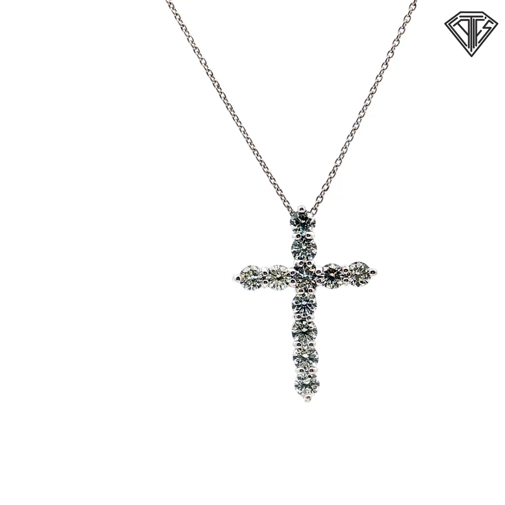 14k White Gold .70ct G VS2 Round Diamond Cross Pendant