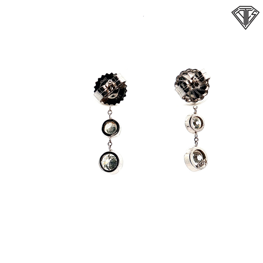14k White Gold .60ct G VS2 (3) Round Diamond Bezel Set Drop/Dangle Earrings