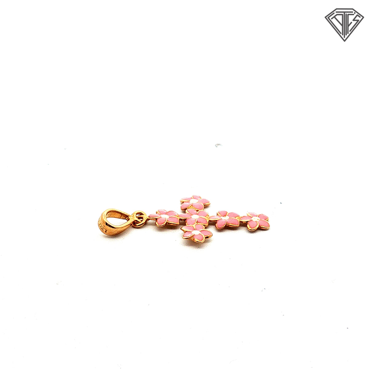18k Yellow Gold Flower Enamel Cross Pendant 1.30 gram 1"