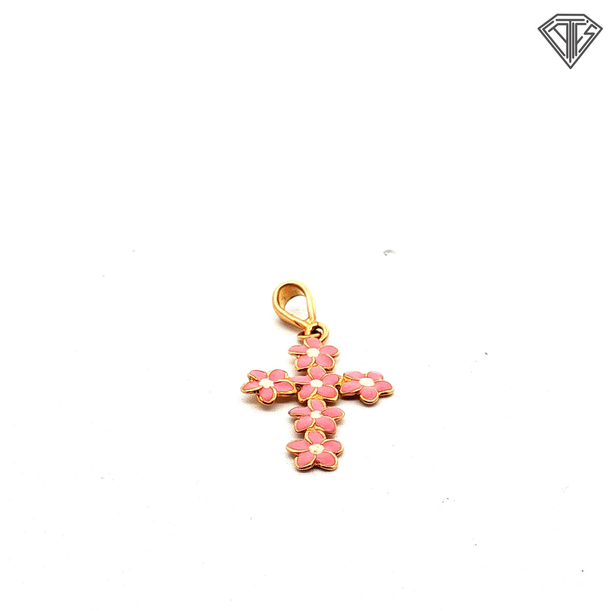 18k Yellow Gold Flower Enamel Cross Pendant 1.30 gram 1"
