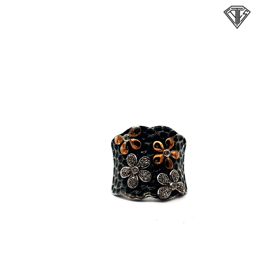 Pre-Loved Jane Seymour JWBR 925 Sterling Silver Floral Ring Size 7 11.6 gram