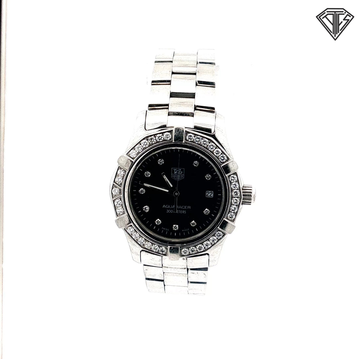 Pre-Loved Tag Heuer Aqua Racer / Swiss Quartz / Diamond Bezel / Black Dial