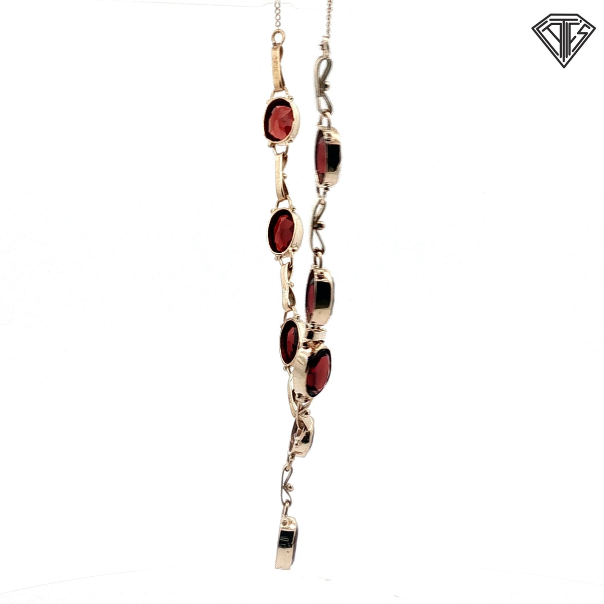 14k Yellow Gold (8) Oval Garnet Stone 9x7 Bezel Set Vintage Necklace 16"