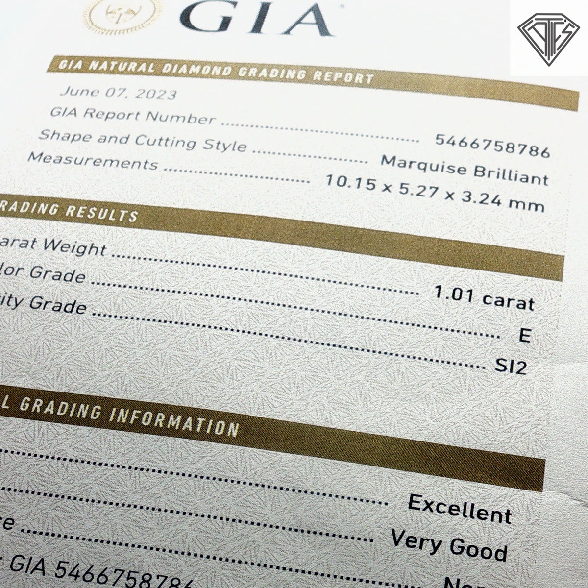 1.01ct E SI2 Marquise Loose Diamond Certified By GIA # 5466758786