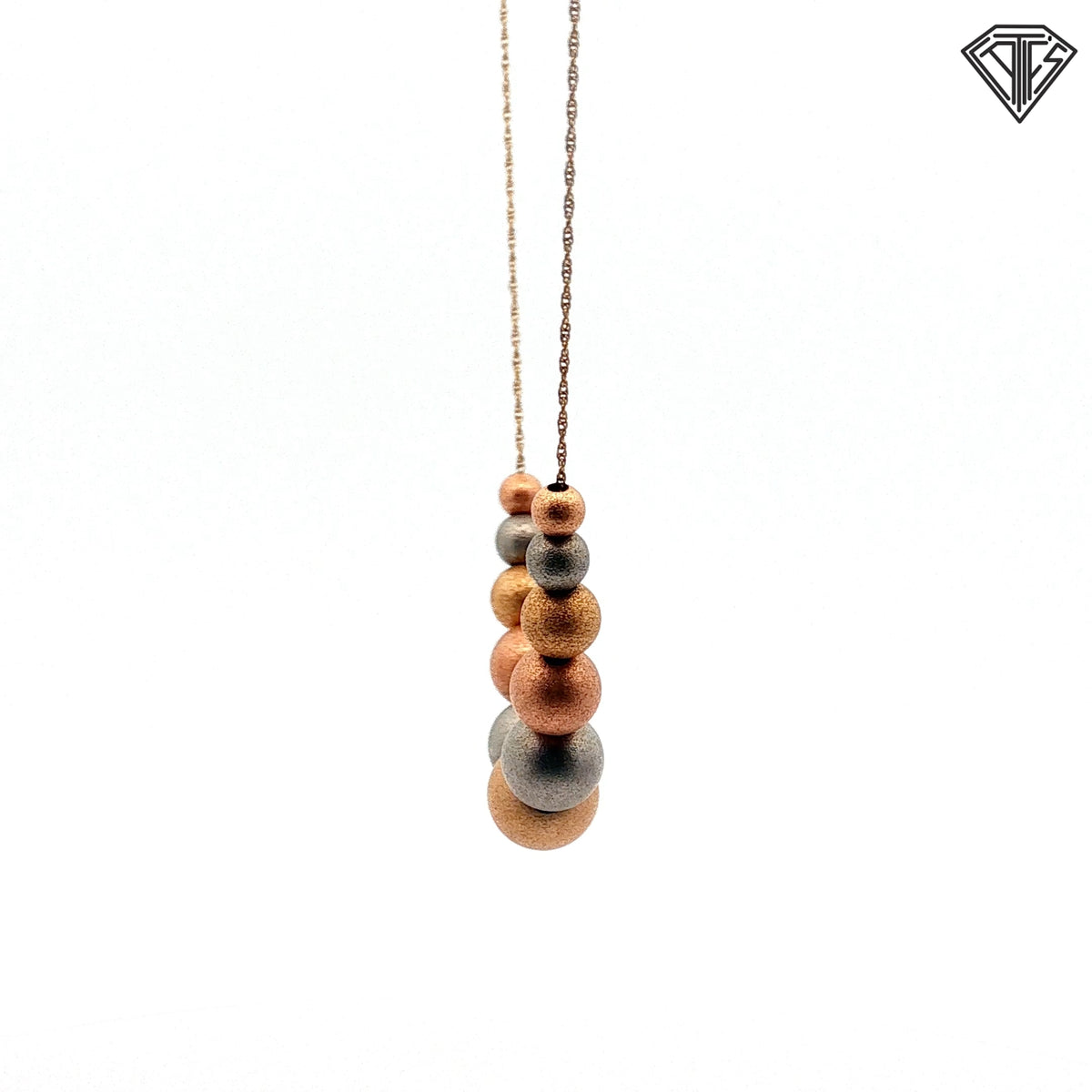 14k Yellow Gold Tri-Color Beaded Gradated Necklace 18"