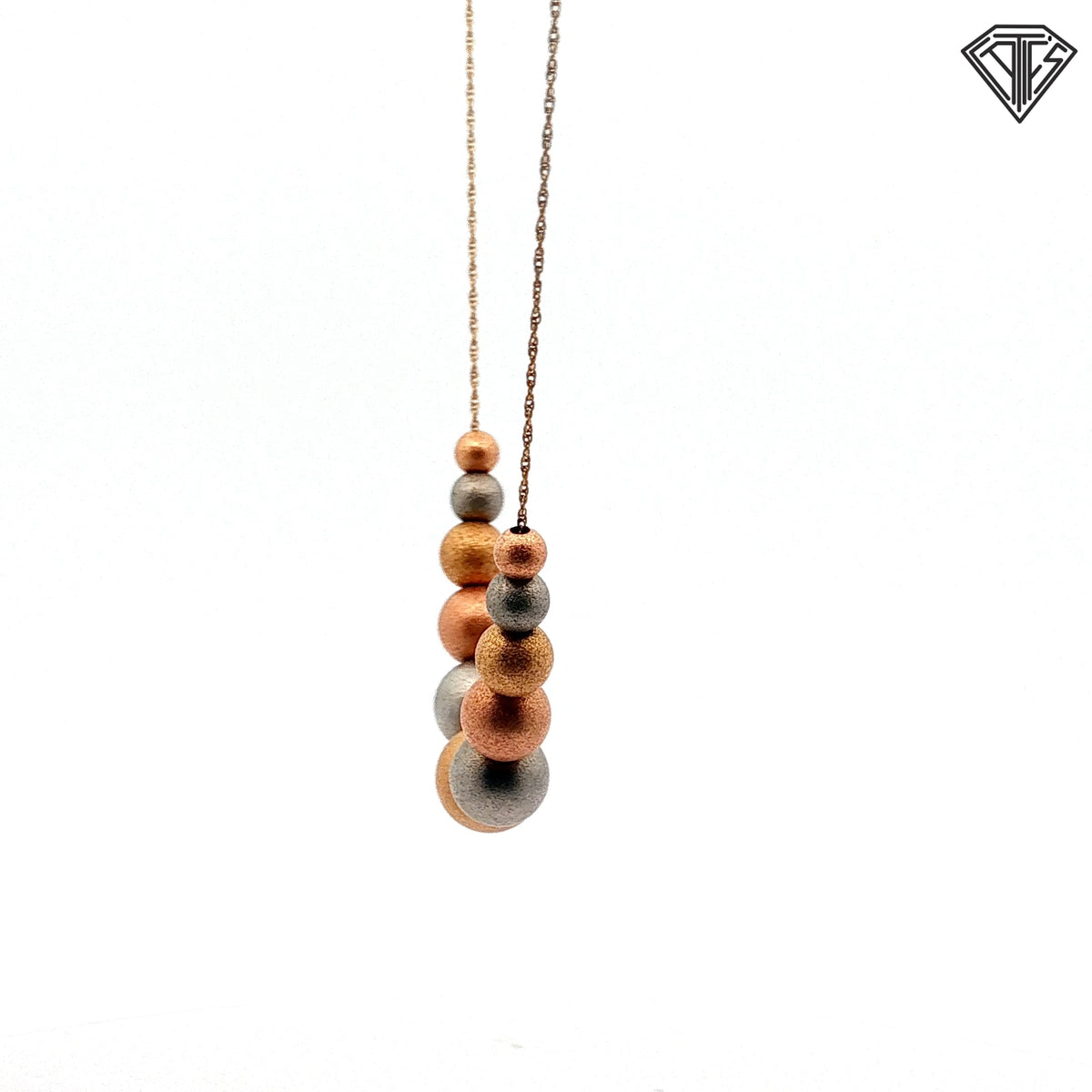 14k Yellow Gold Tri-Color Beaded Gradated Necklace 18"