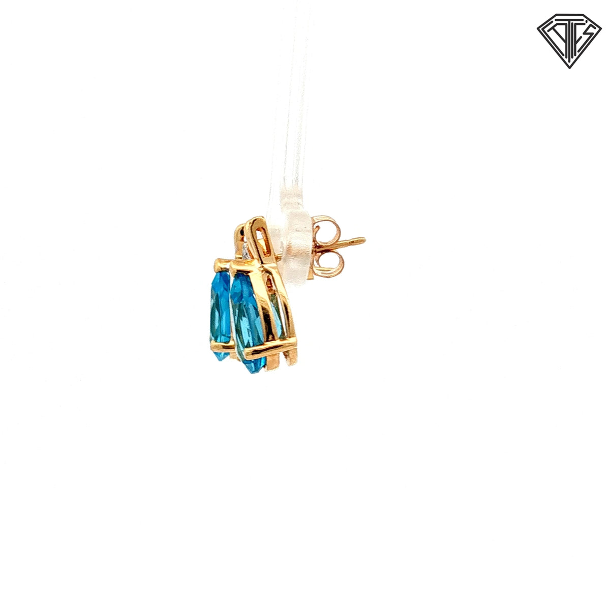 14k Yellow Gold 2.00ct Pear Shaped Blue Topaz/ .10ct G VS2 Round Diamond Stud Earrings