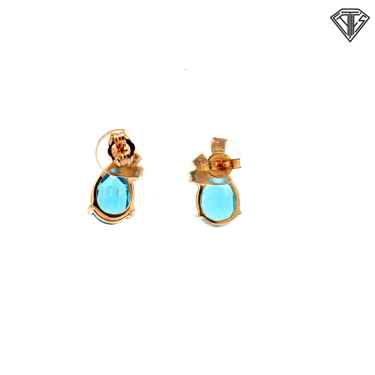 14k Yellow Gold 2.00ct Pear Shaped Blue Topaz/ .10ct G VS2 Round Diamond Stud Earrings