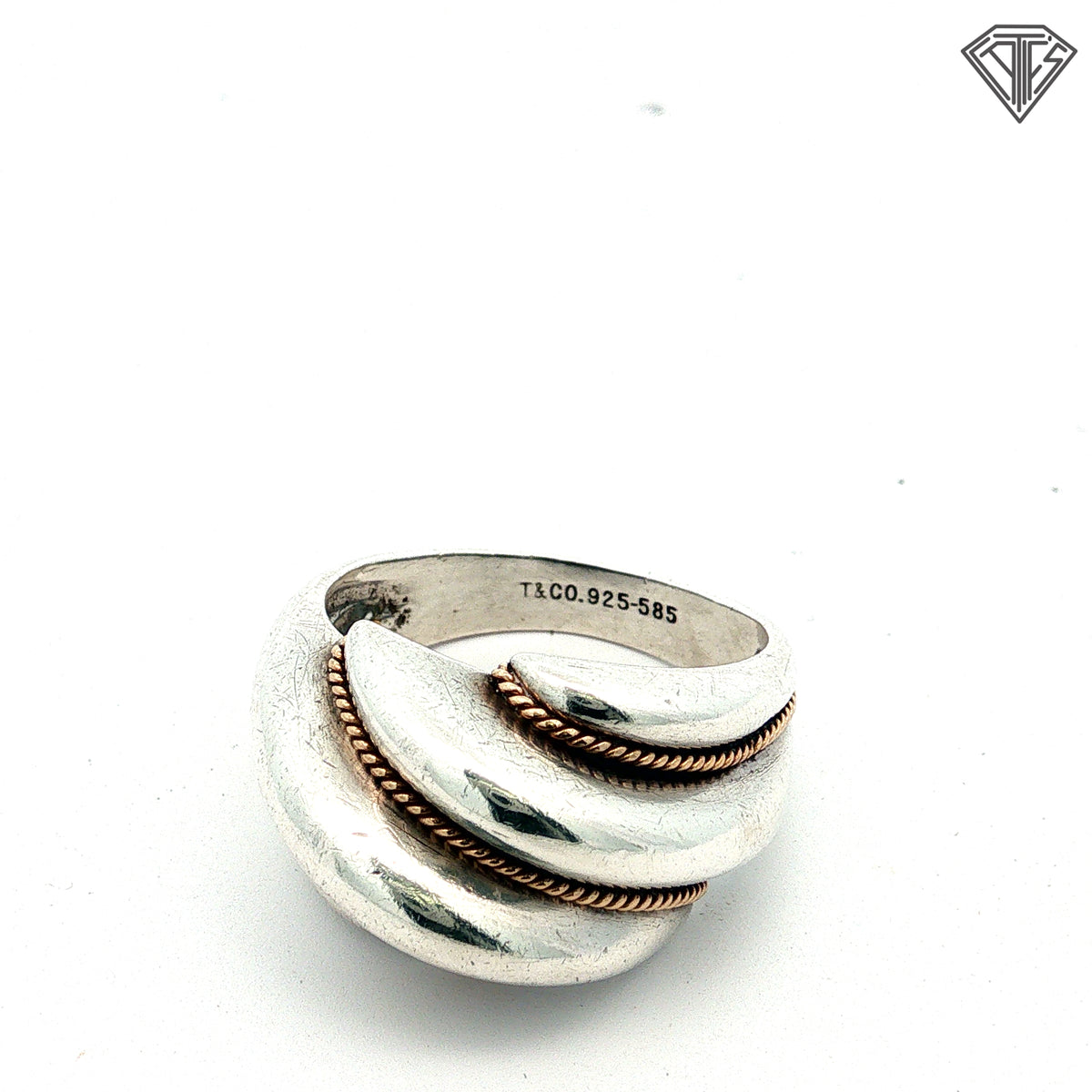 Pre-Loved Tiffany & Co. 18K Yellow Gold and Silver Wavy Dome Ring Size 5.5