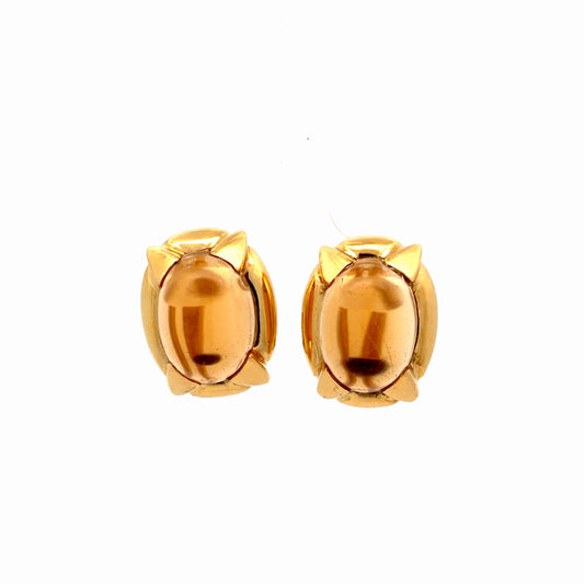 18k Yellow Gold Earrings 15ct (2) Oval Cabochon Citrine Design by Stefano Stefani Marked #695 VI