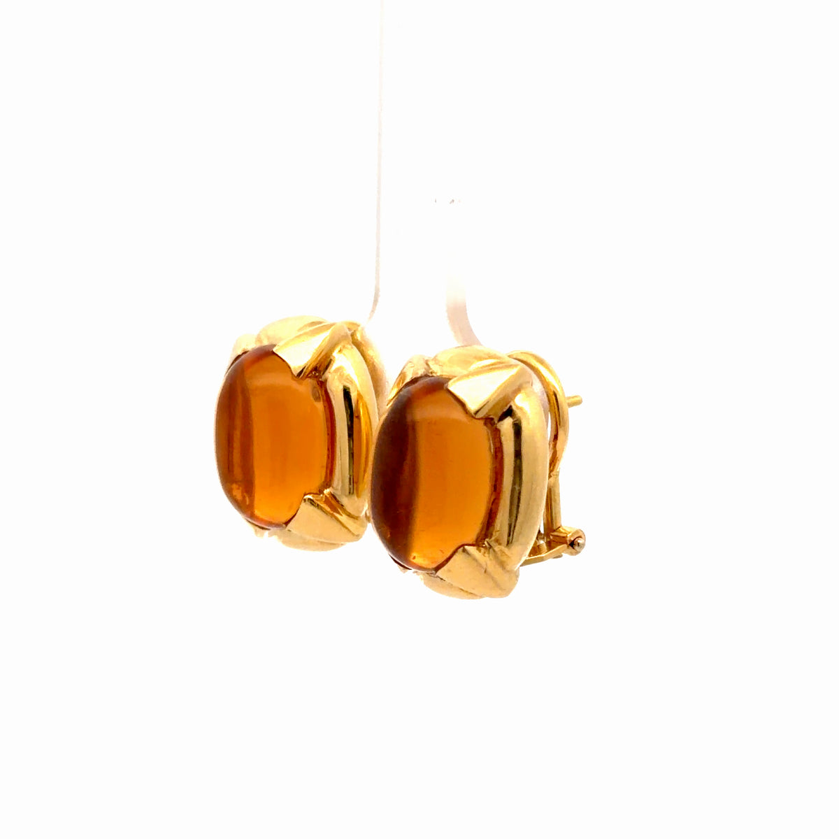 18k Yellow Gold Earrings 15ct  (2) Oval Cabochon Citrine Design By Stefano Stefani Marked #695 VI