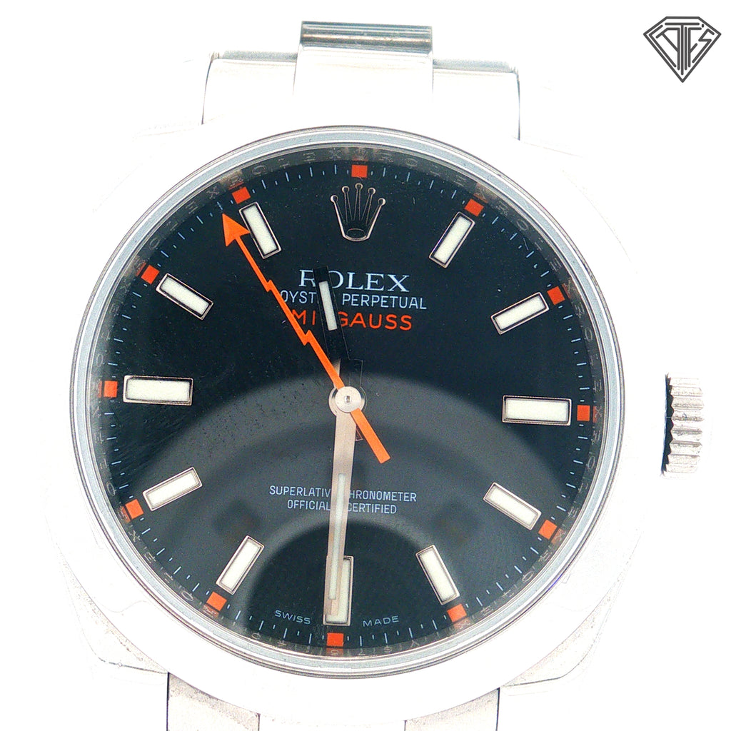 Pre-Owned Rolex Milgauss Black Dial/ Stainless Steel/ 40mm/ Automatic Movement/ Orange Second Hand/ Ref#116400