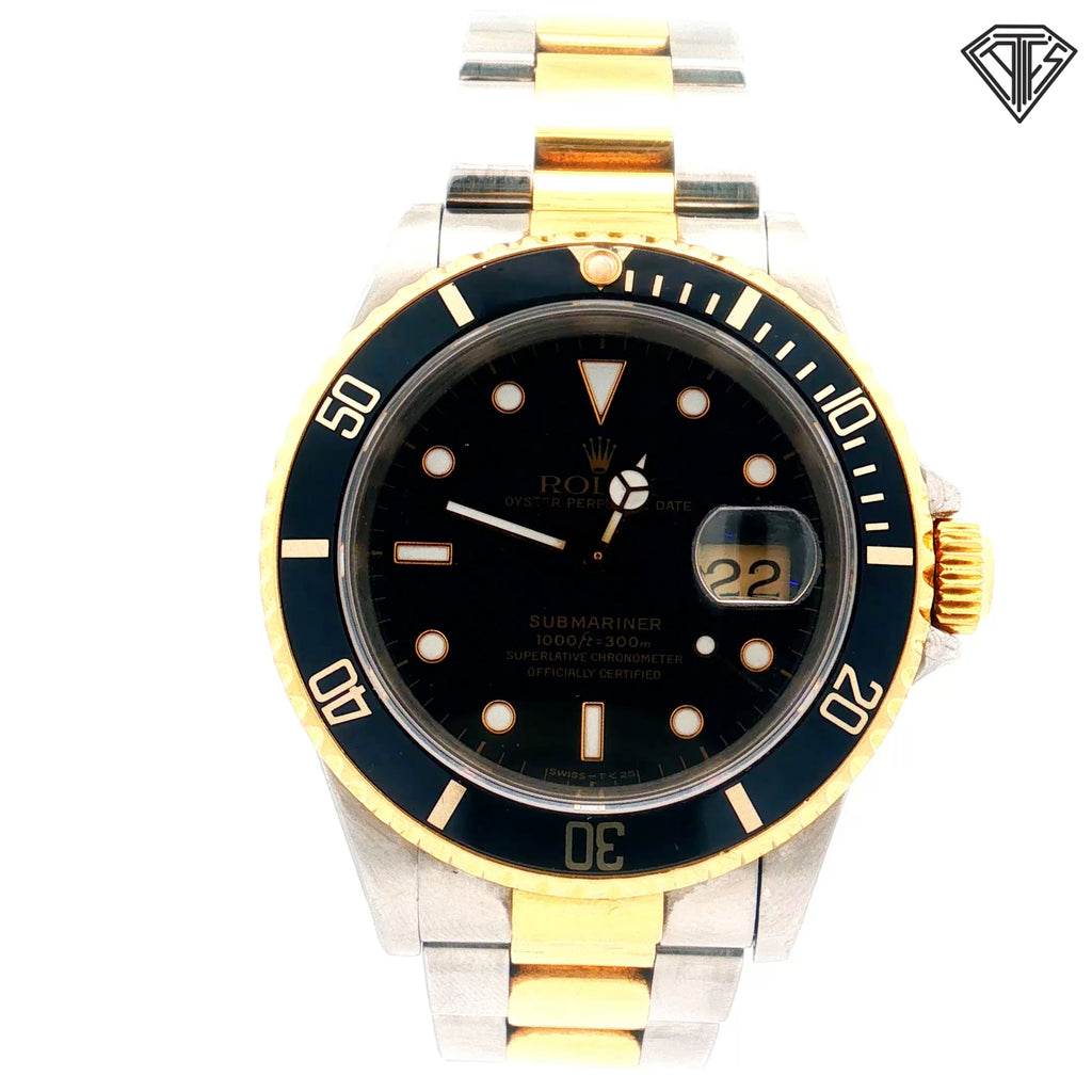 Pre-Owned Rolex Submariner Two Tone 18k Yellow Gold and Stainless Steel/ Black Dial /Black Aluminum Bezel / 40mm/ Automatic Movement /Ref:16613