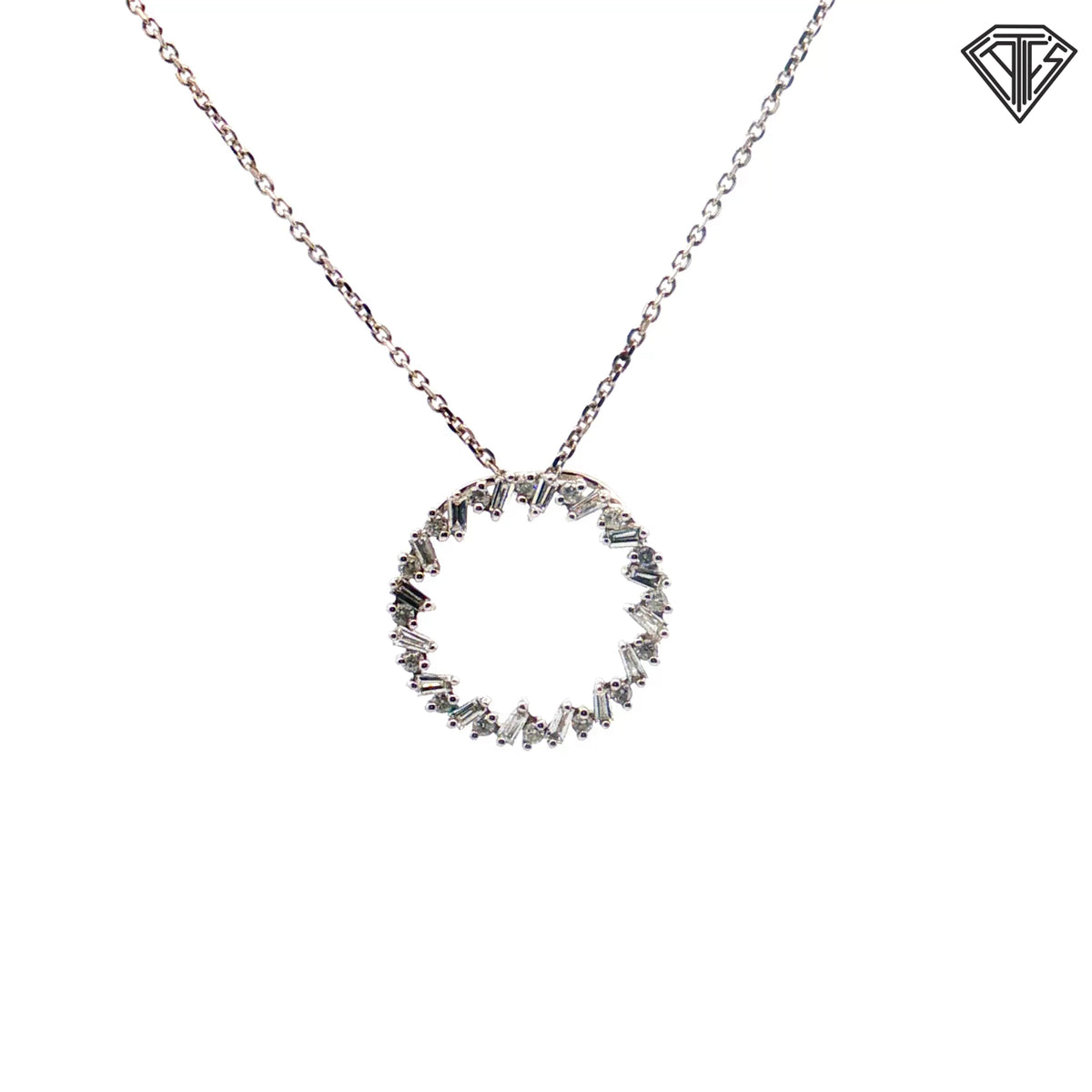 14k White Gold .75ct F VS2 Baguette Diamond Eternity Circle Pendant  5/8"inch 16"inch