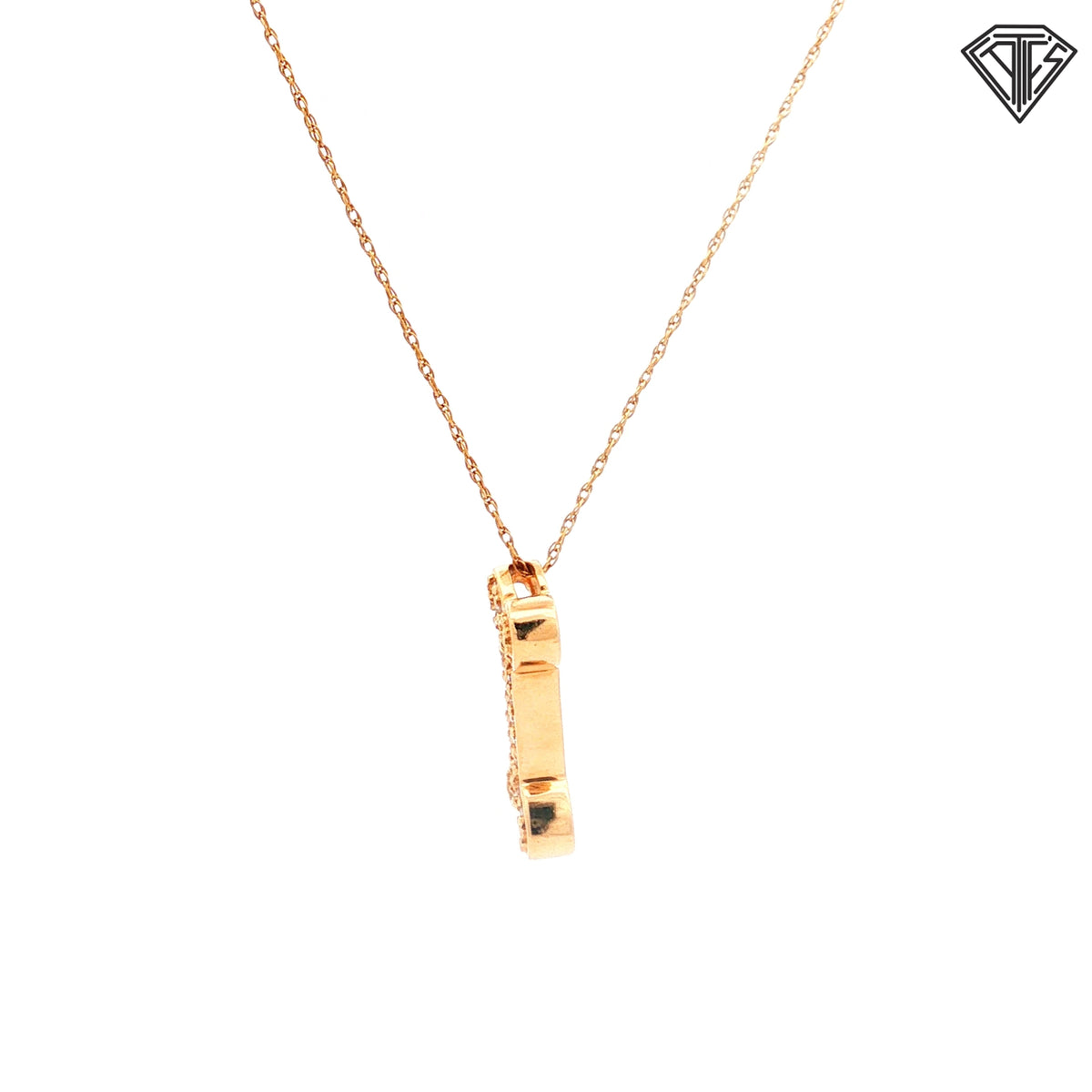 14k Yellow Gold .25ct G VS2 Round Diamond Doggy Bone Pendant  18"inch