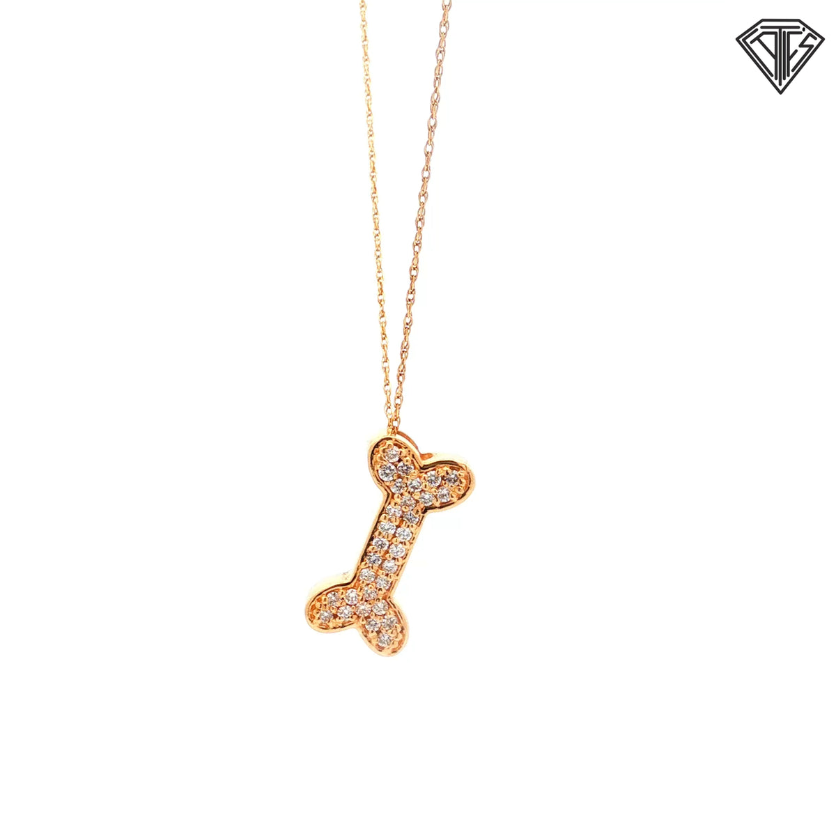 14k Yellow Gold .25ct G VS2 Round Diamond Doggy Bone Pendant  18"inch