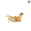 18k Two Tone .20ct Round Single Cut with Ruby Accented Eye Dove Brooch 10 gram