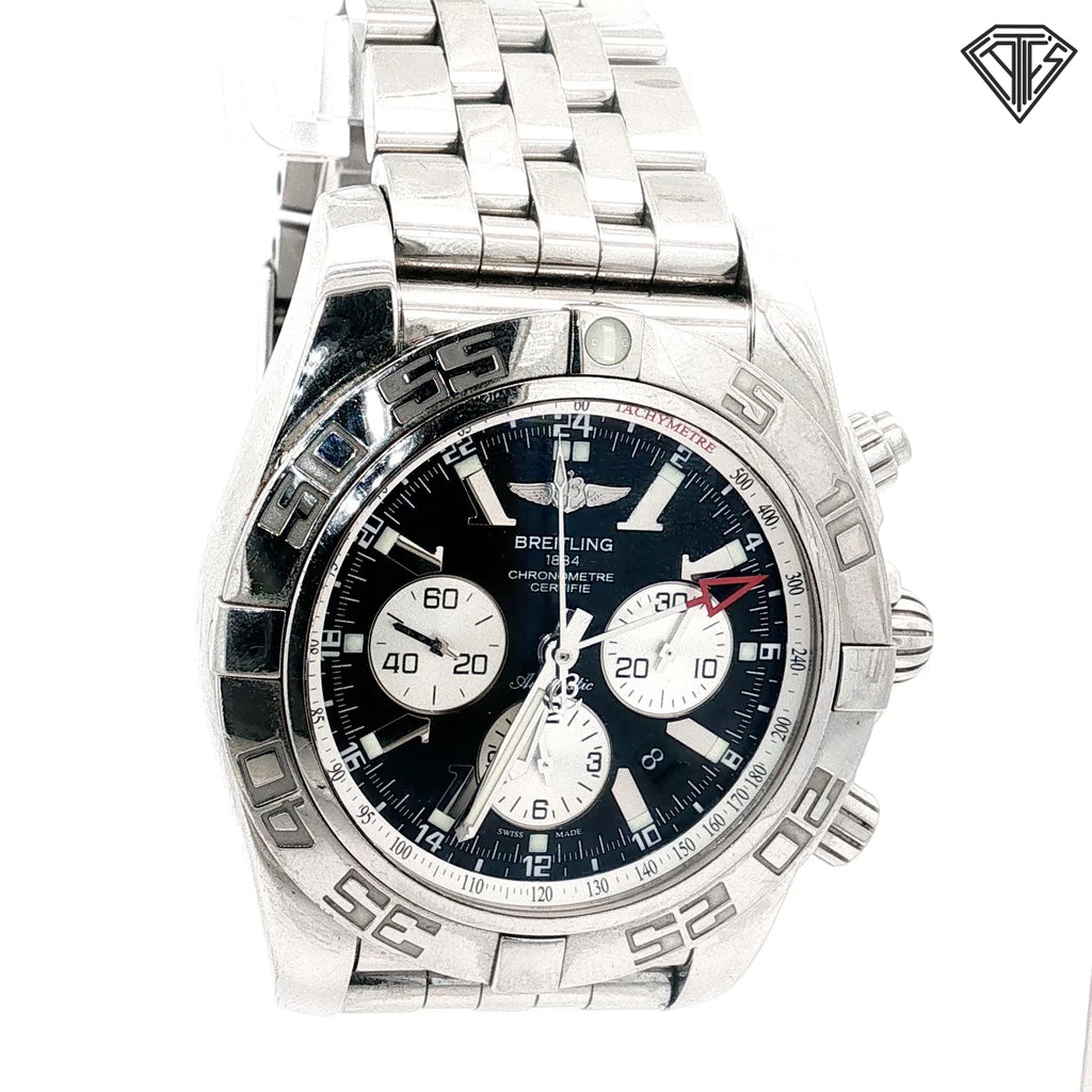 Pre-Loved Breitling GMT Chronomat / Black Dial/ Automatic Movement/ Stainless Steel/ Sapphire Case/ 47mm/ No Box/ No Paper/ Ref#AB0410