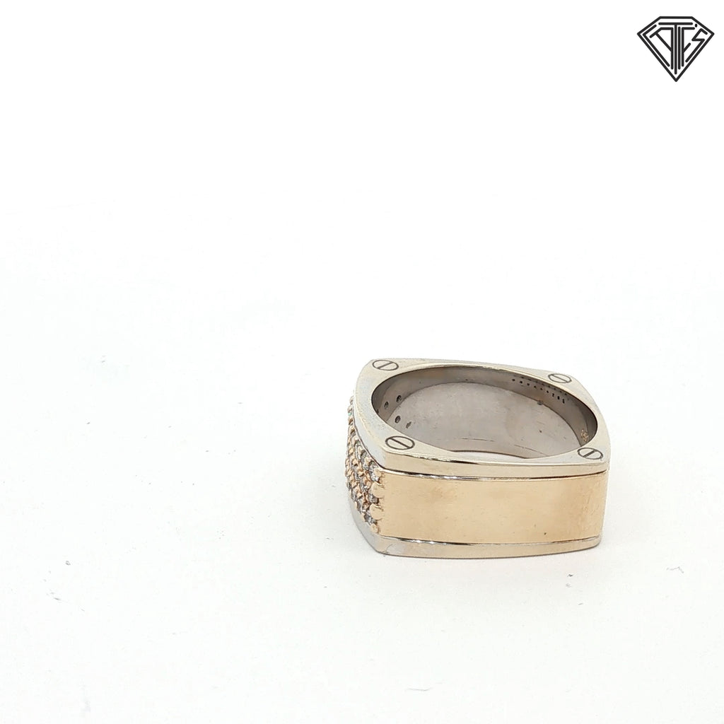 14k Two Tone Gold .75ct G VS2 Round Diamond Squared Men's Ring with Screw Deign  Size 11