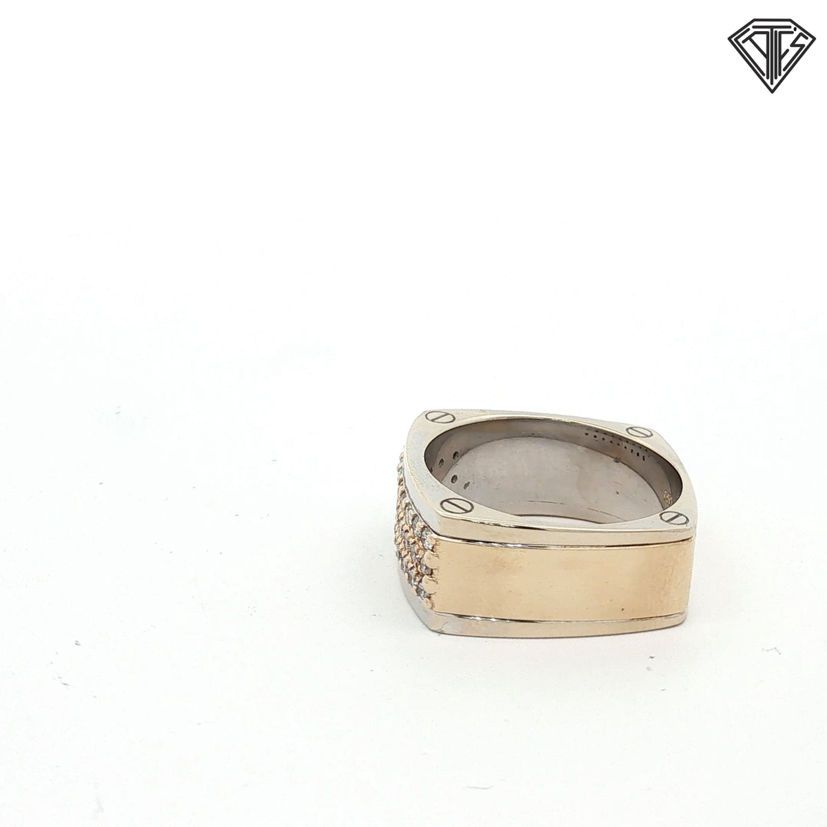 14k Two Tone Gold .75ct G VS2 Round Diamond Squared Men's Ring with Screw Deign  Size 11