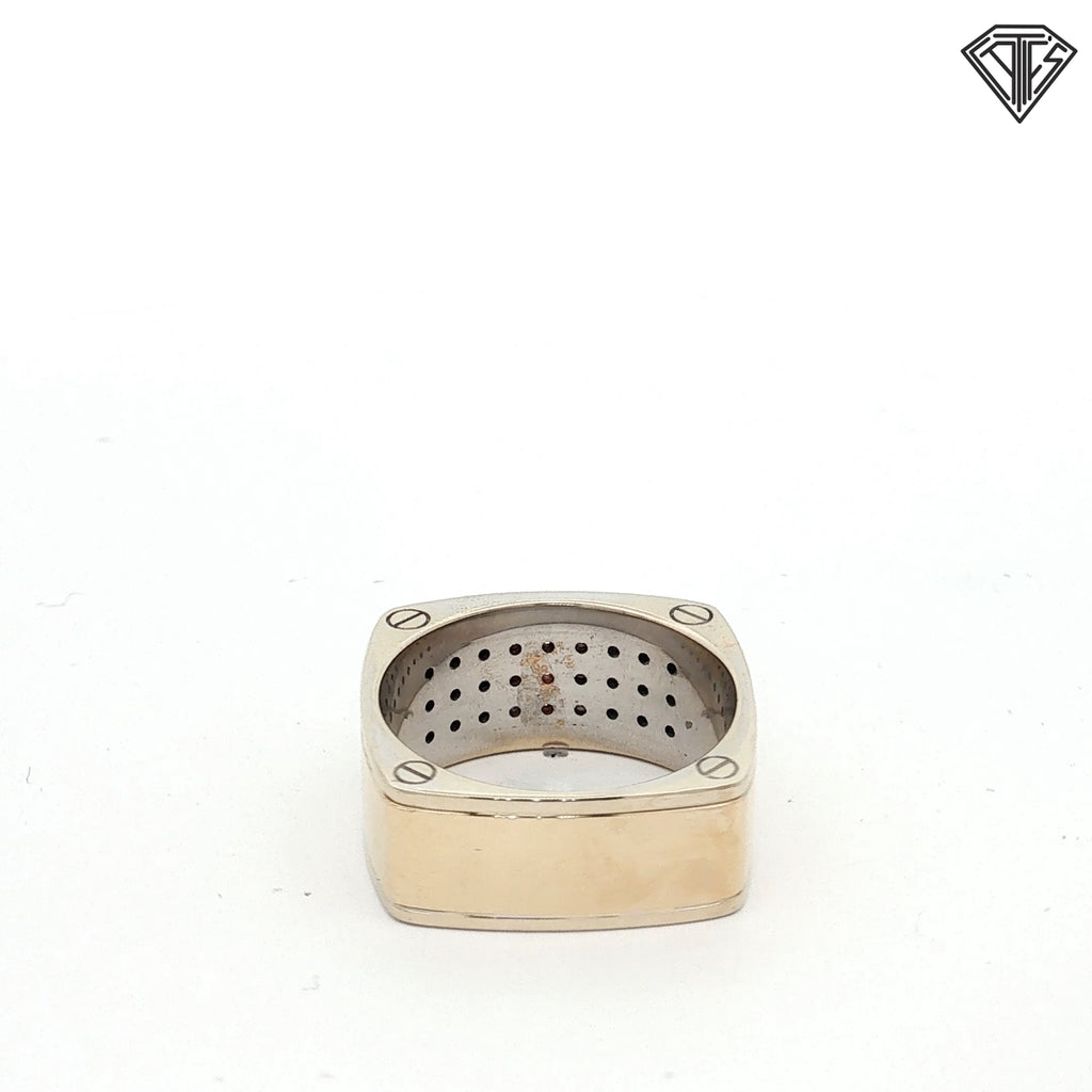 14k Two Tone Gold .75ct G VS2 Round Diamond Squared Men's Ring with Screw Deign  Size 11