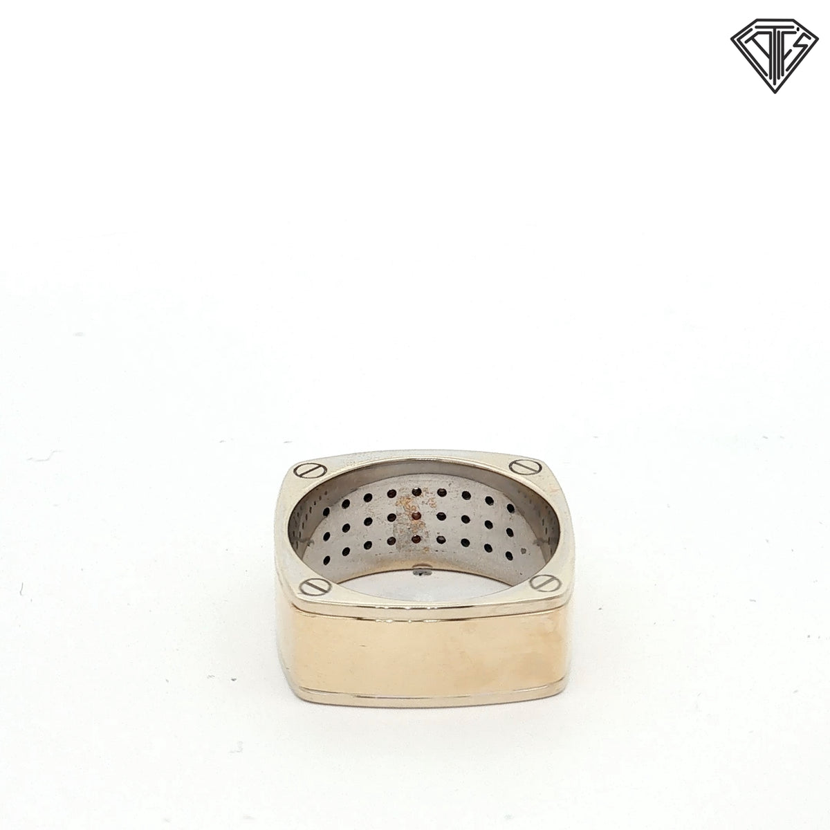 14k Two Tone Gold .75ct G VS2 Round Diamond Squared Men's Ring with Screw Deign  Size 11