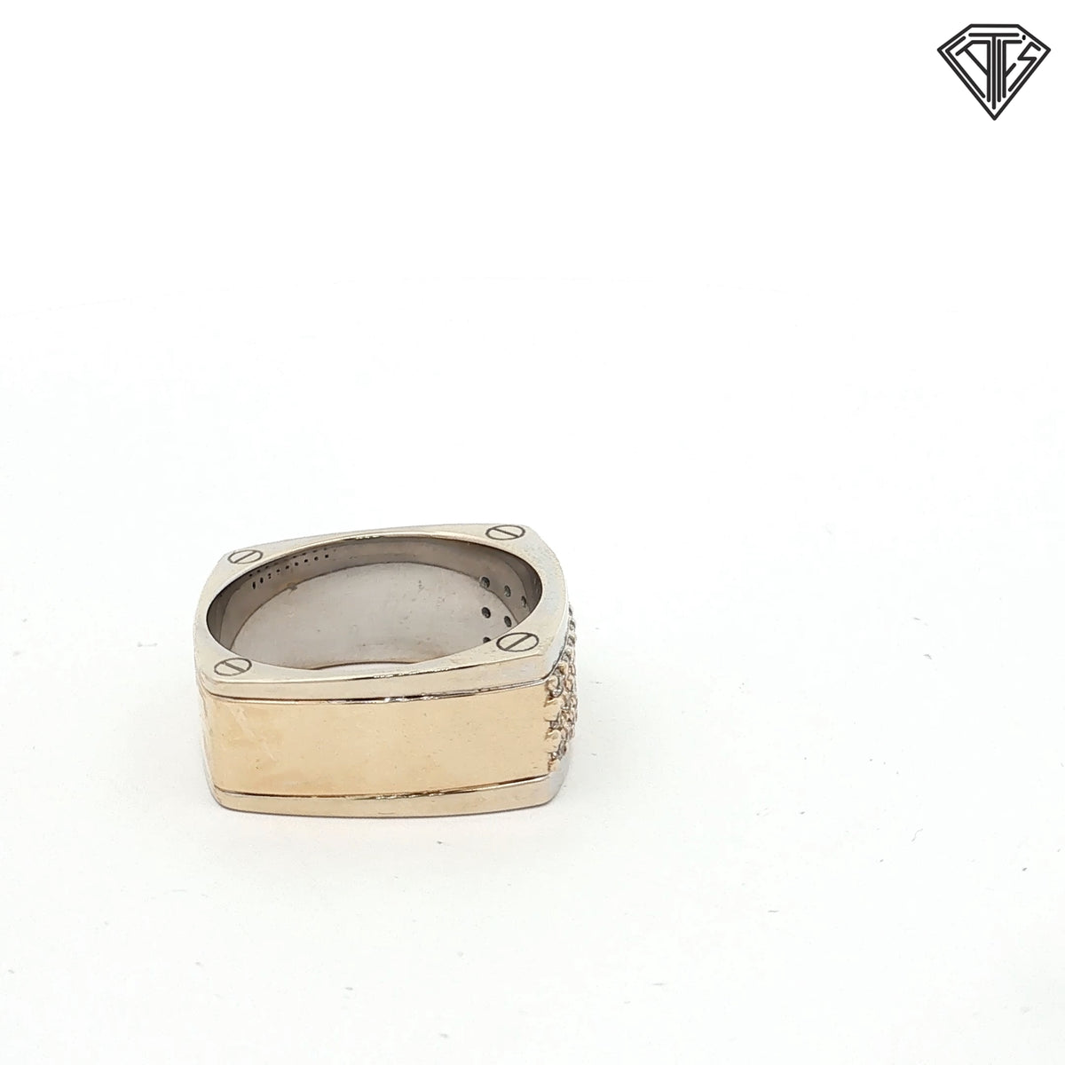 14k Two Tone Gold .75ct G VS2 Round Diamond Squared Men's Ring with Screw Deign  Size 11