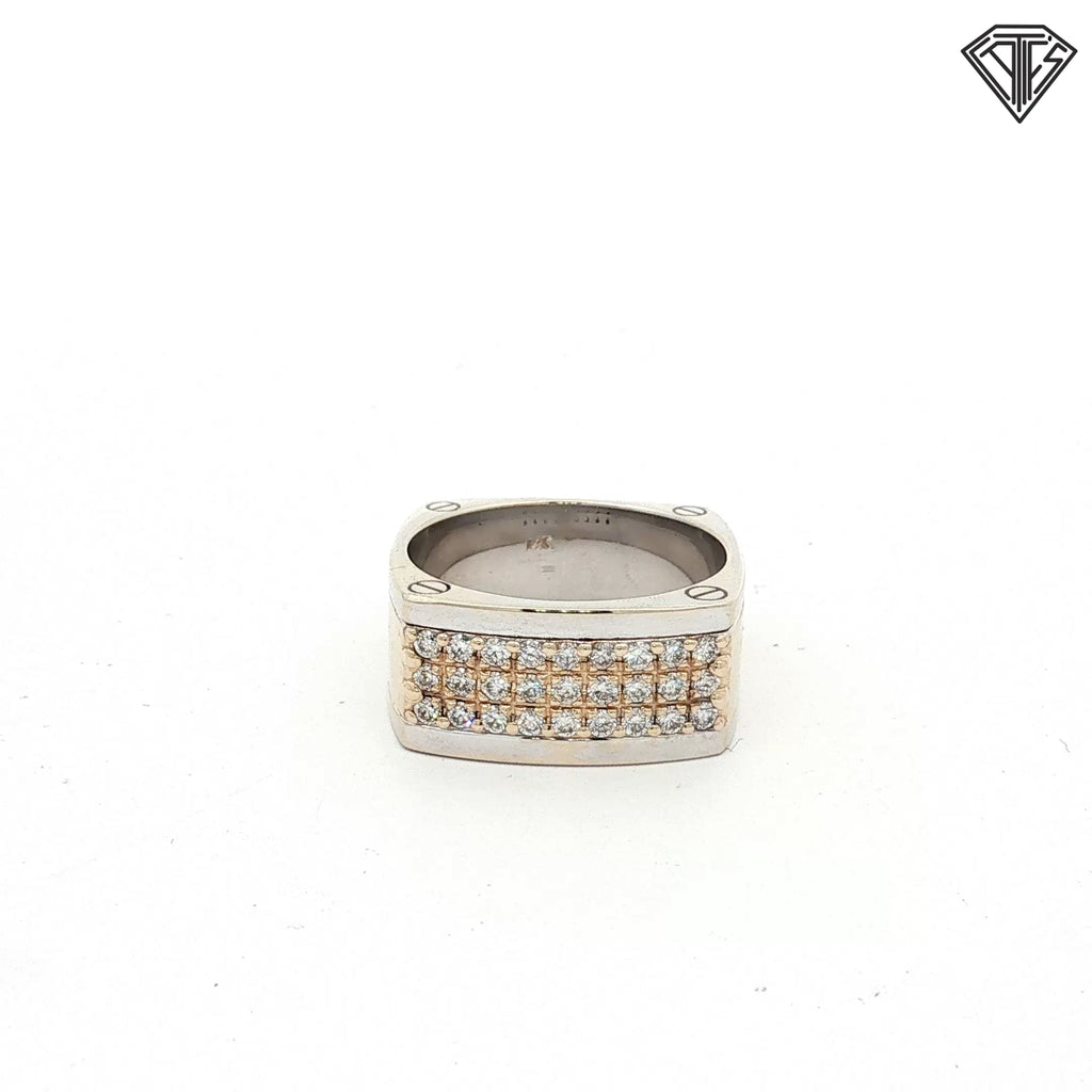 14k Two Tone Gold .75ct G VS2 Round Diamond Squared Men's Ring with Screw Deign  Size 11