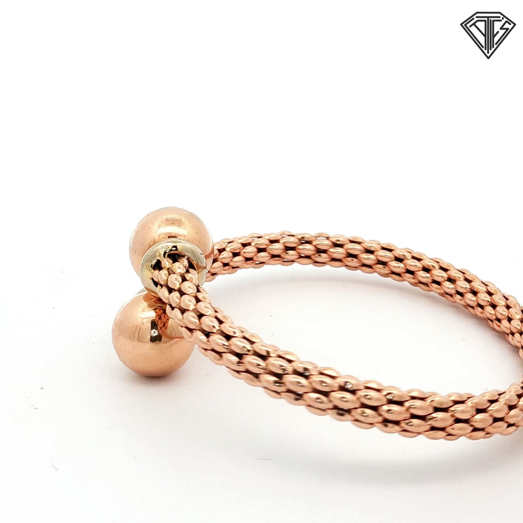 14k Rose Gold Multi-Strand Woven Bead-Chain Bangle Bracelet with Round Ball Clasp