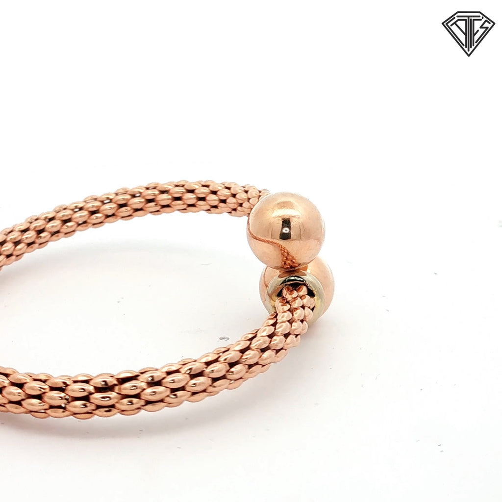 14k Rose Gold Multi-Strand Woven Bead-Chain Bangle Bracelet with Round Ball Clasp