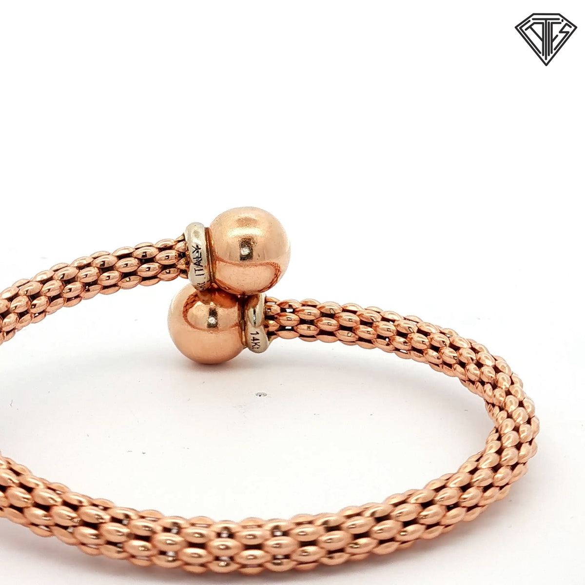 14k Rose Gold Multi-Strand Woven Bead-Chain Bangle Bracelet with Round Ball Clasp