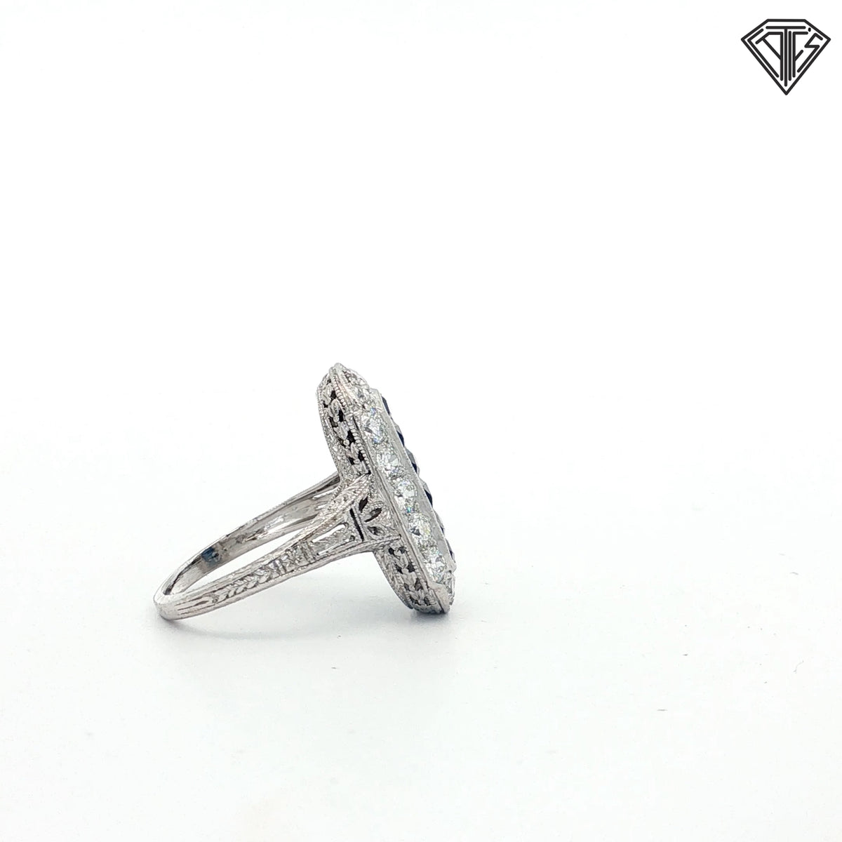 Platinum 1.00ct F VS1 Round Old European / 1.00ct Calibre Cut Blue Sapphire Size 3.75 /Original Art Deco Circa 1920's