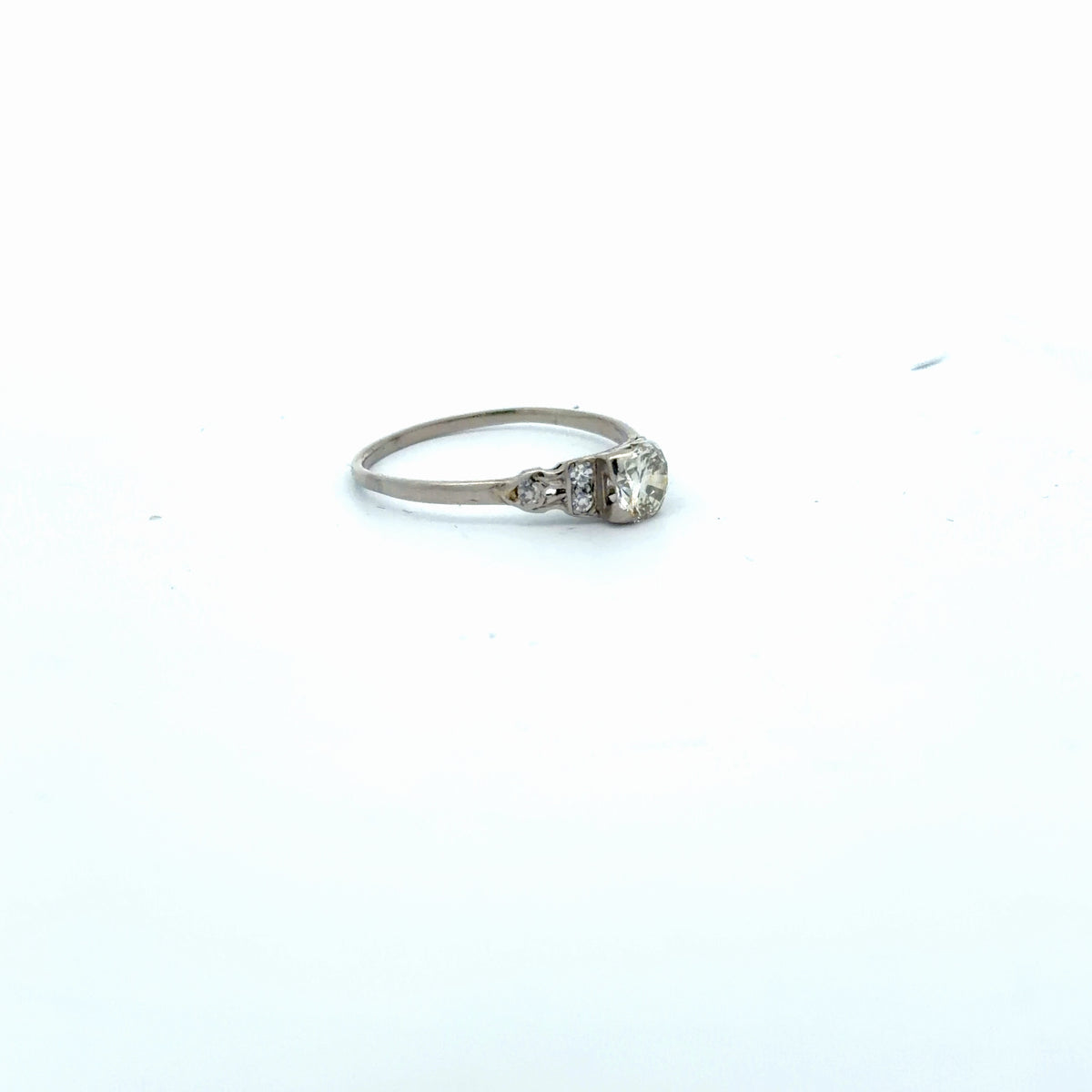 Platinum .50ct Center Transition Cut with Single Cut Accent Deco Engagement Ring Size 8