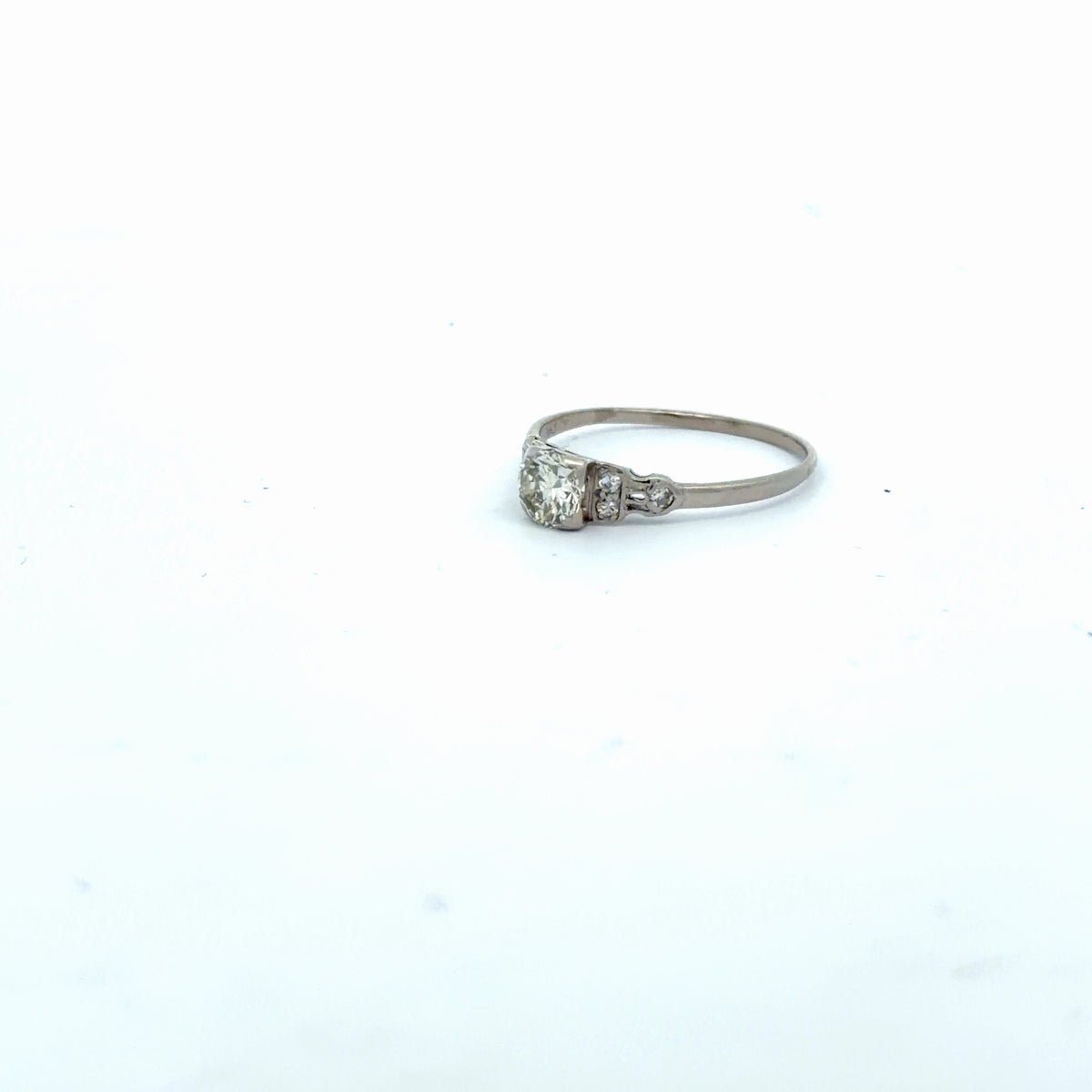 Platinum .50ct Center Transition Cut with Single Cut Accent Deco Engagement Ring Size 8