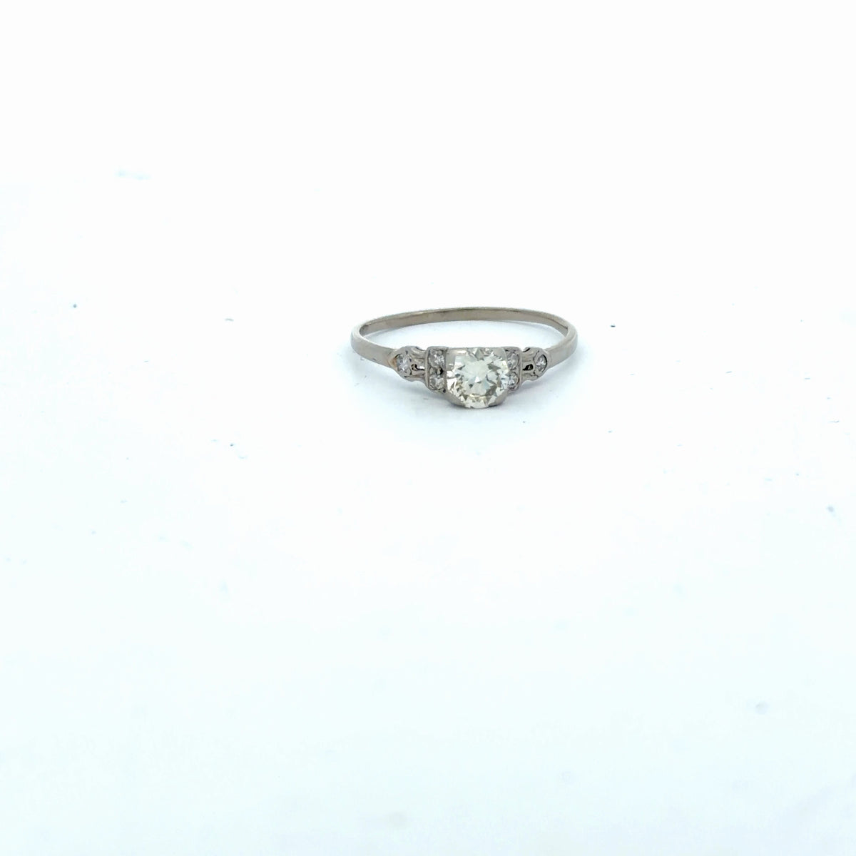 Platinum .50ct Center Transition Cut with Single Cut Accent Deco Engagement Ring Size 8