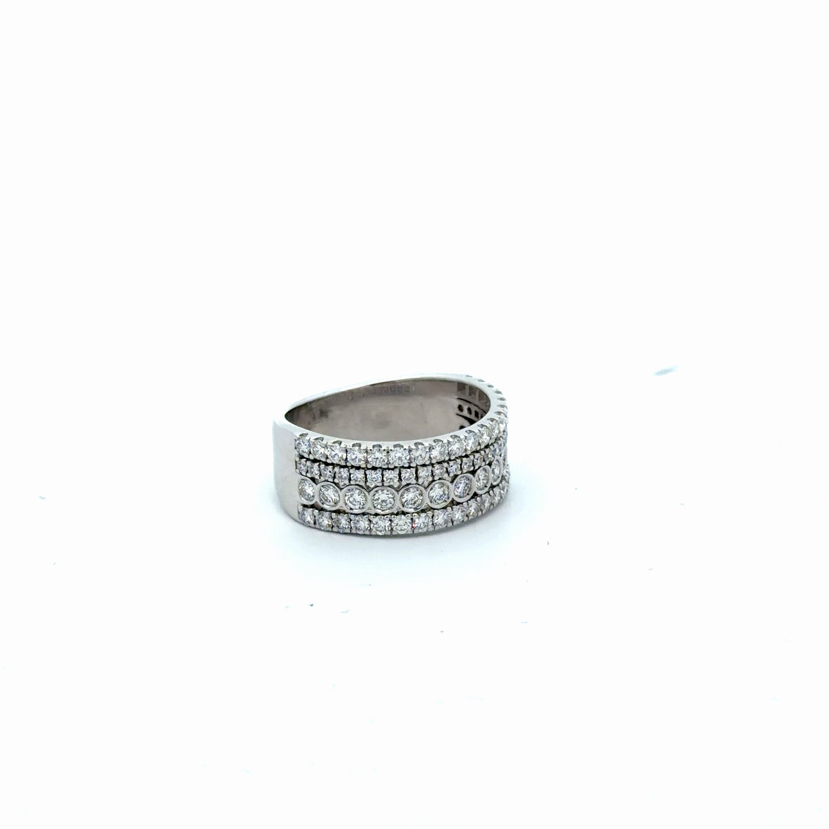 18k White Gold 1.00ct E VS2 Round Diamond (4) Row Ring 6 gram Size 6.5